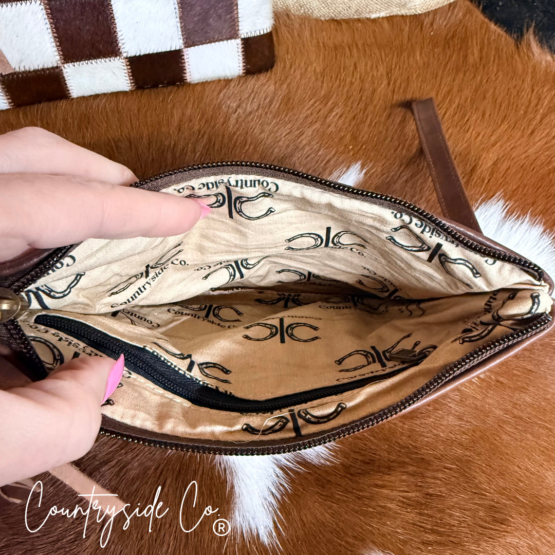 Josie Checkered Cowhide Wristlet Pouch