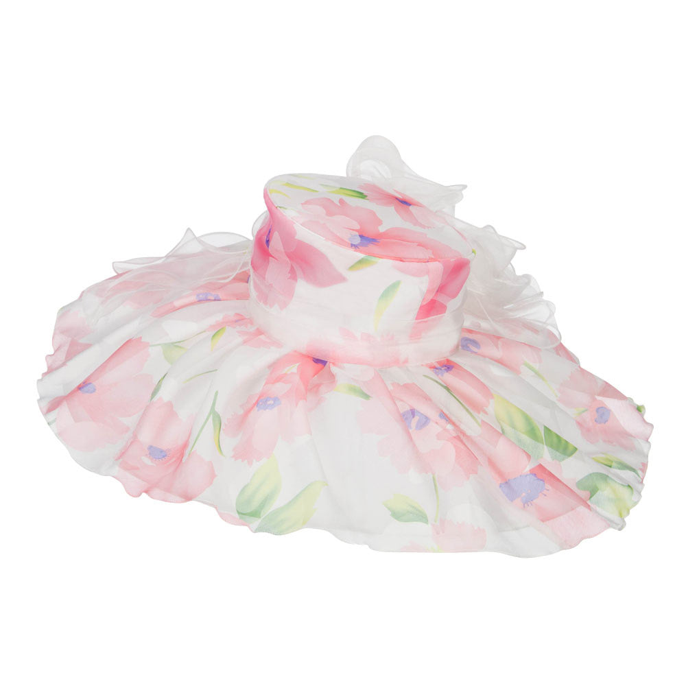 Floral Printed Double Brim Organza Hat
