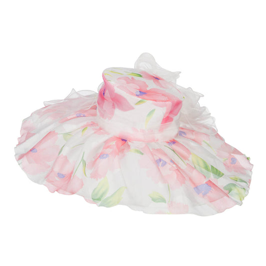 Floral Printed Double Brim Organza Hat