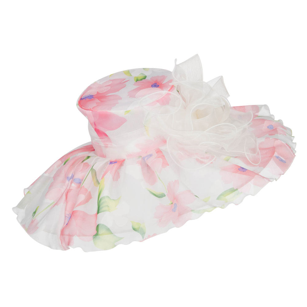 Floral Printed Double Brim Organza Hat