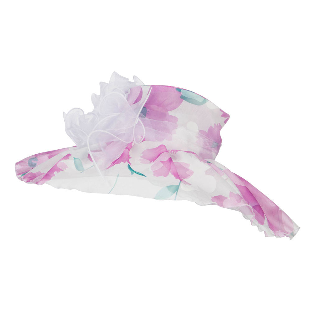 Floral Printed Double Brim Organza Hat