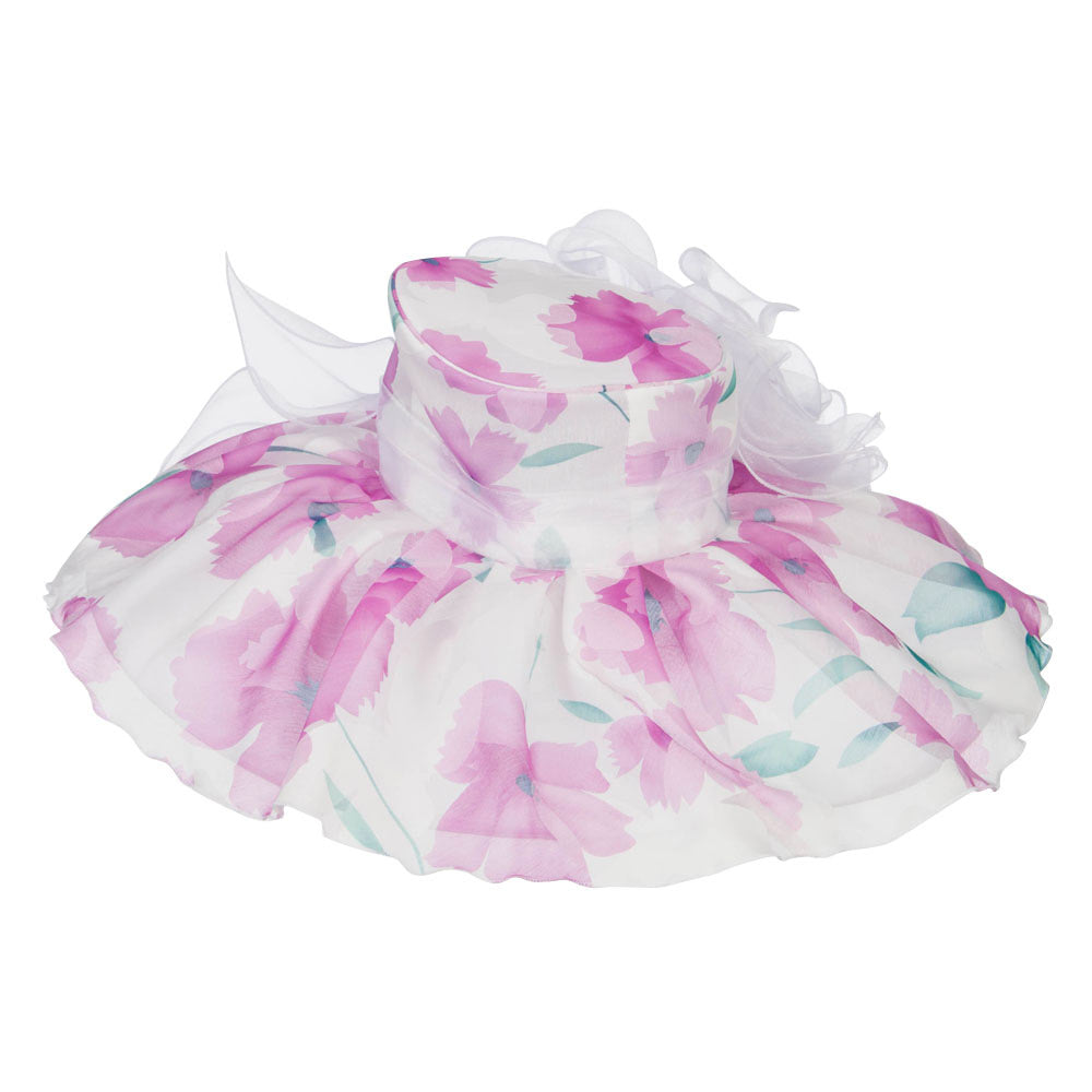 Floral Printed Double Brim Organza Hat