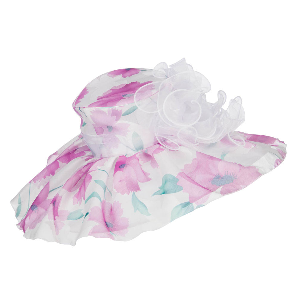 Floral Printed Double Brim Organza Hat