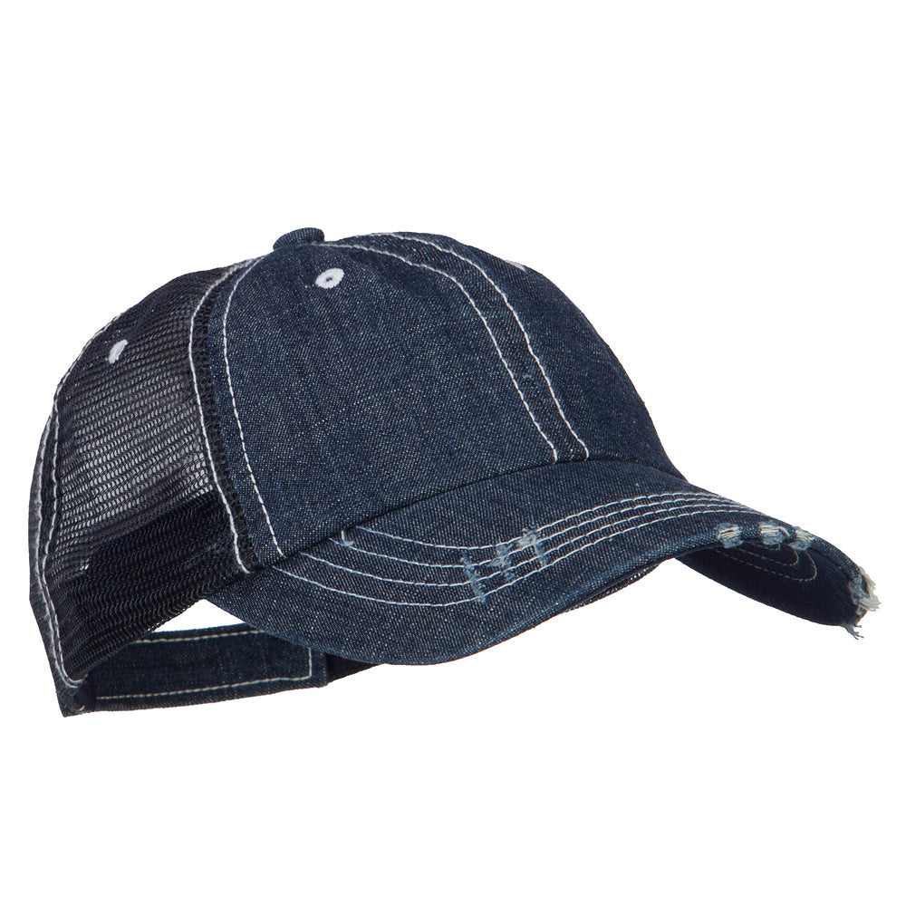 6 Panel Denim Frayed Mesh Cap