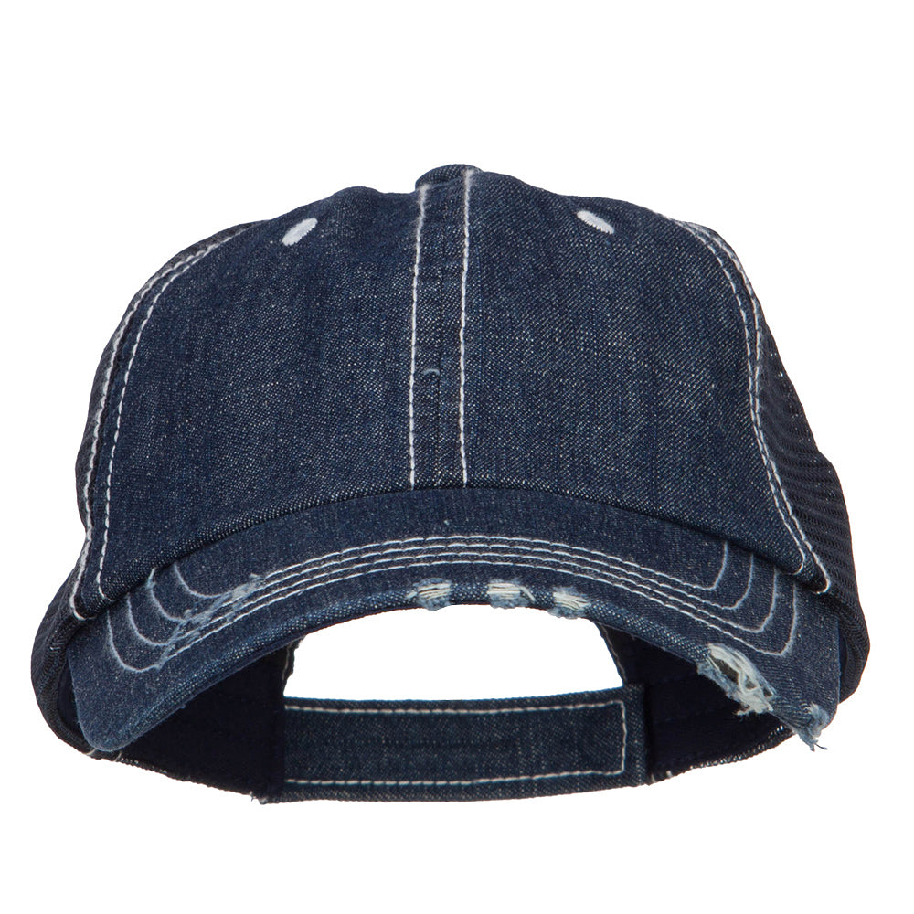 6 Panel Denim Frayed Mesh Cap