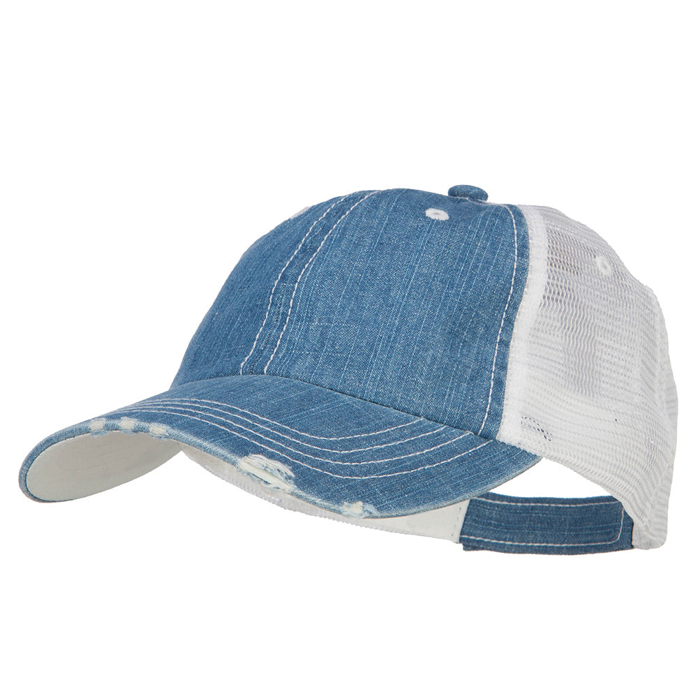 6 Panel Denim Frayed Mesh Cap