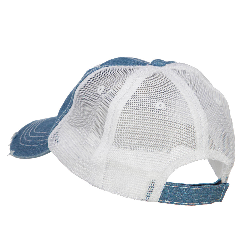 6 Panel Denim Frayed Mesh Cap