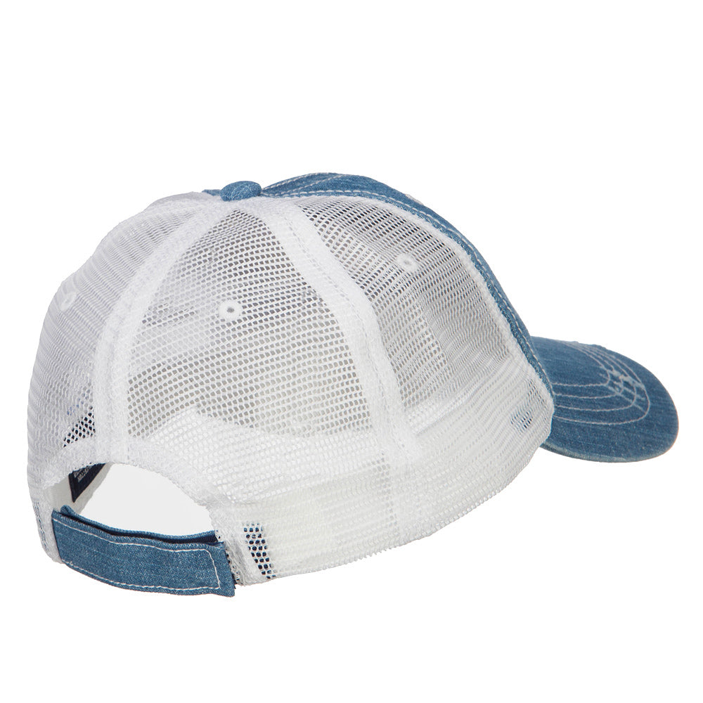 6 Panel Denim Frayed Mesh Cap