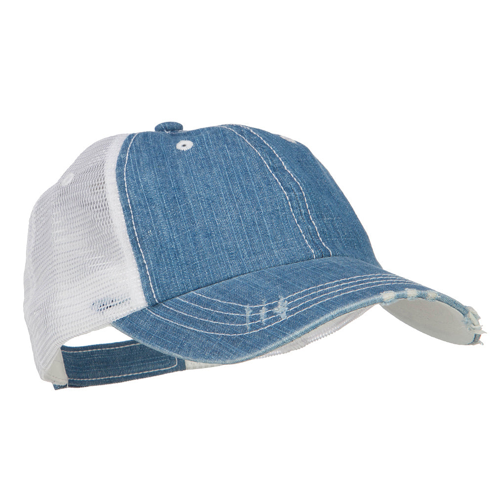 6 Panel Denim Frayed Mesh Cap