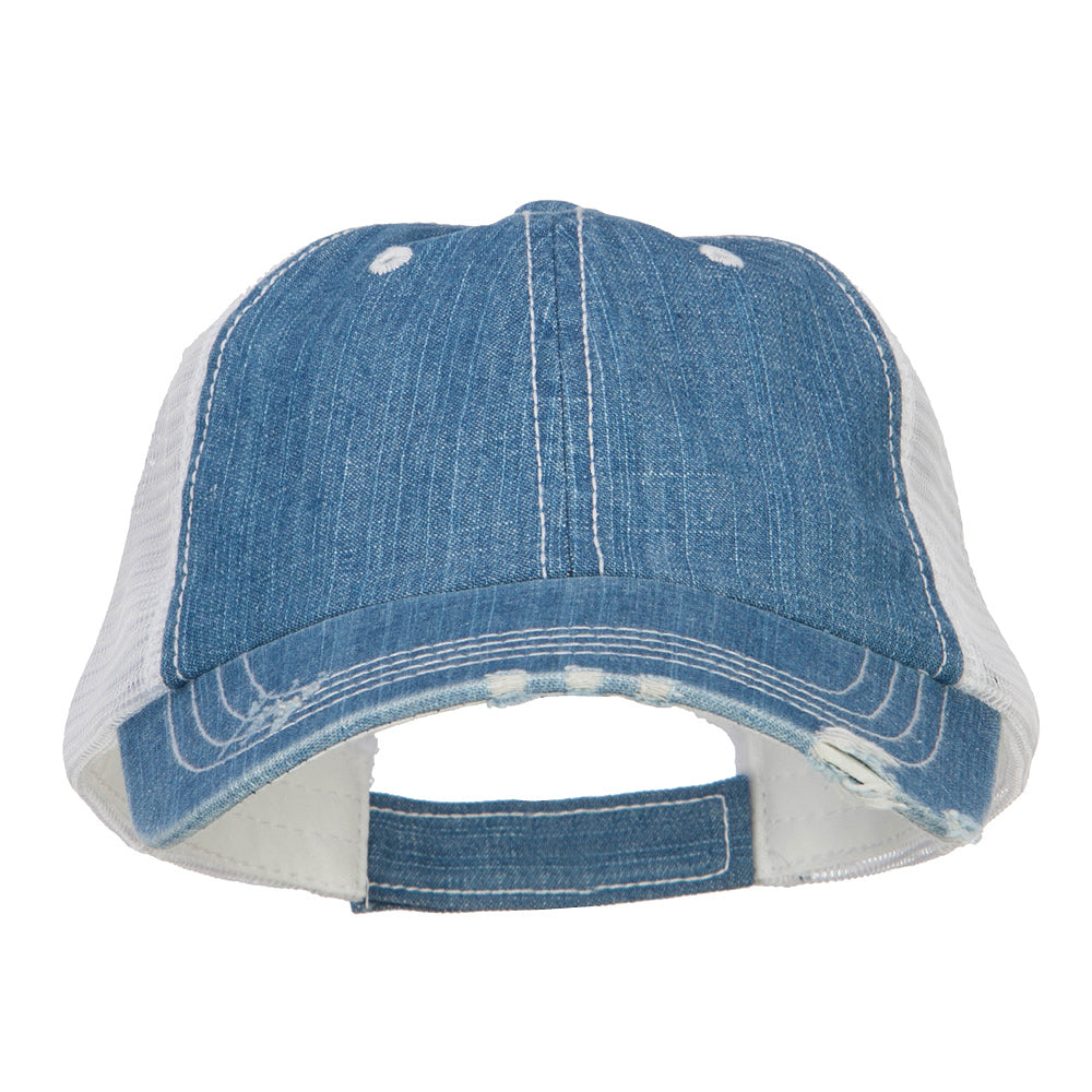 6 Panel Denim Frayed Mesh Cap