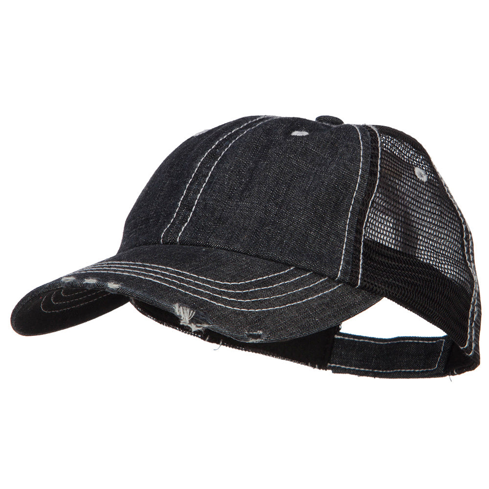 6 Panel Denim Frayed Mesh Cap