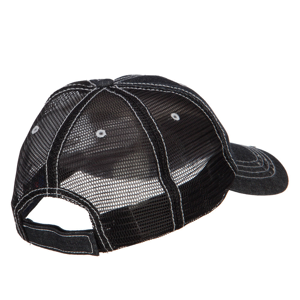 6 Panel Denim Frayed Mesh Cap