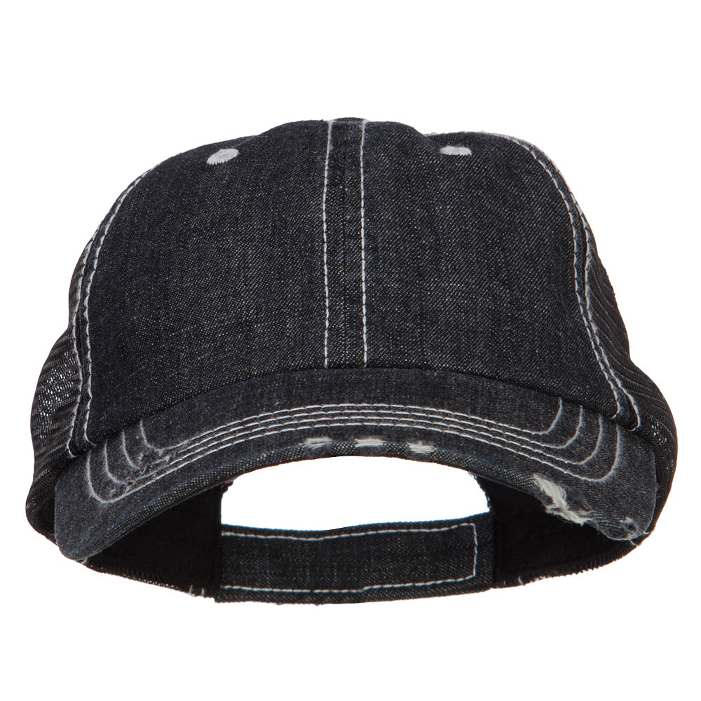6 Panel Denim Frayed Mesh Cap
