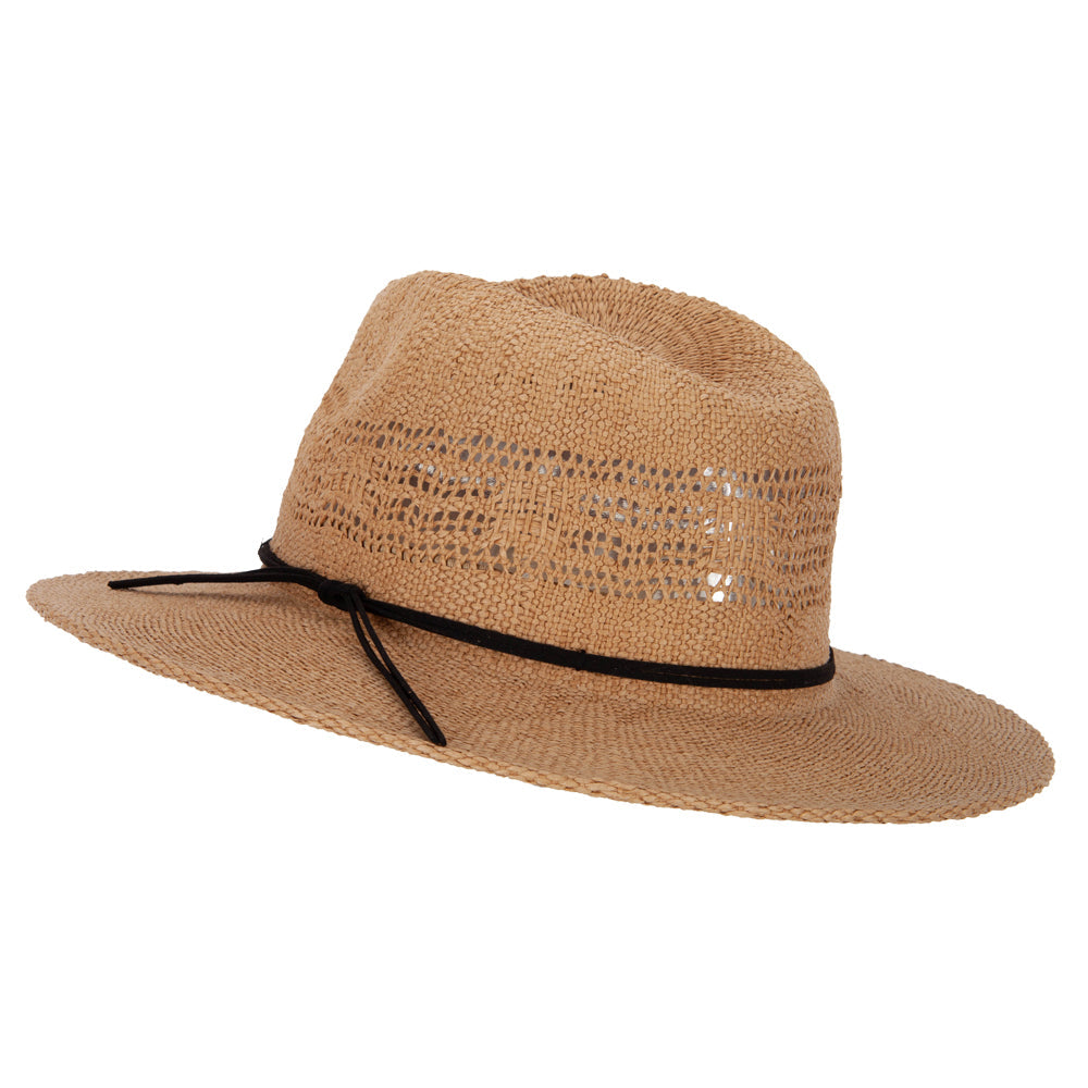 Women's Paper Open Weave Designed Crown Large Brim Fedora Hat