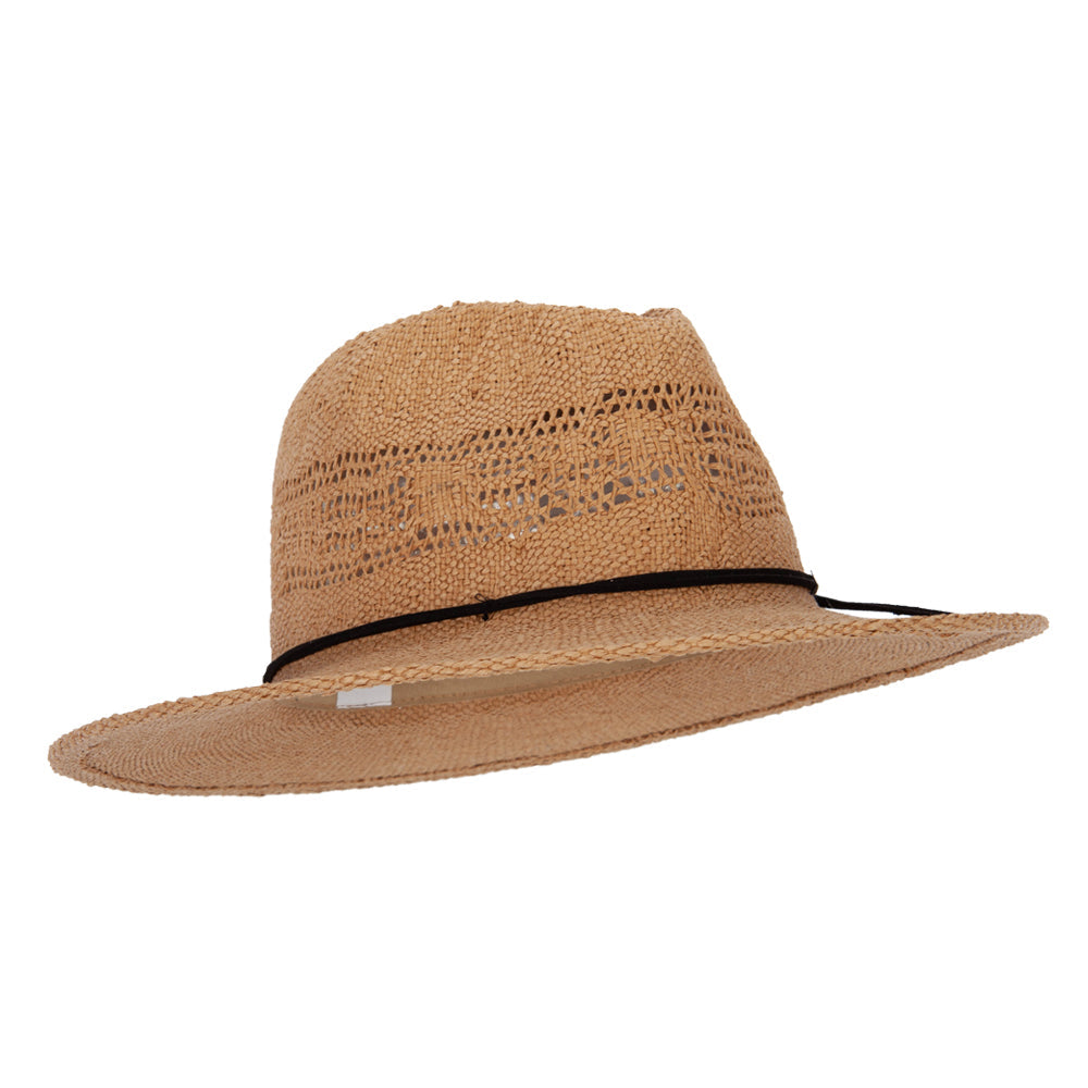 Women's Paper Open Weave Designed Crown Large Brim Fedora Hat