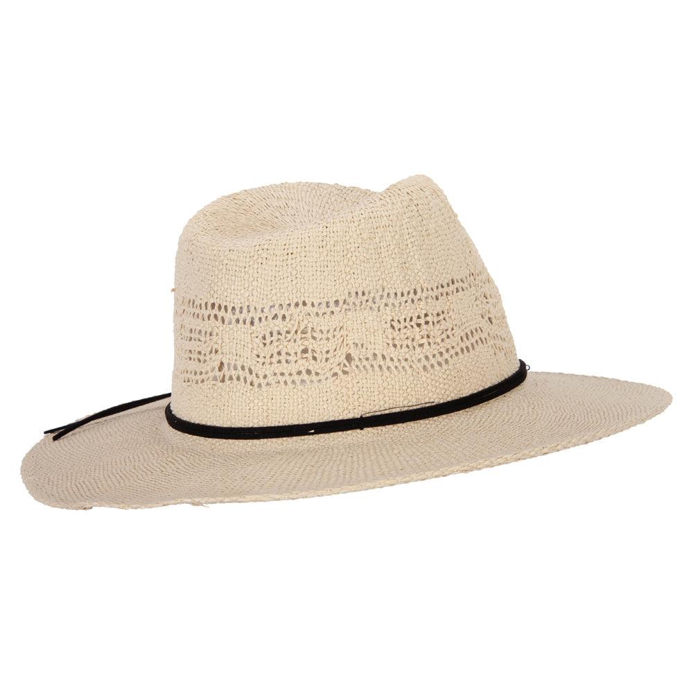 Women's Paper Open Weave Designed Crown Large Brim Fedora Hat
