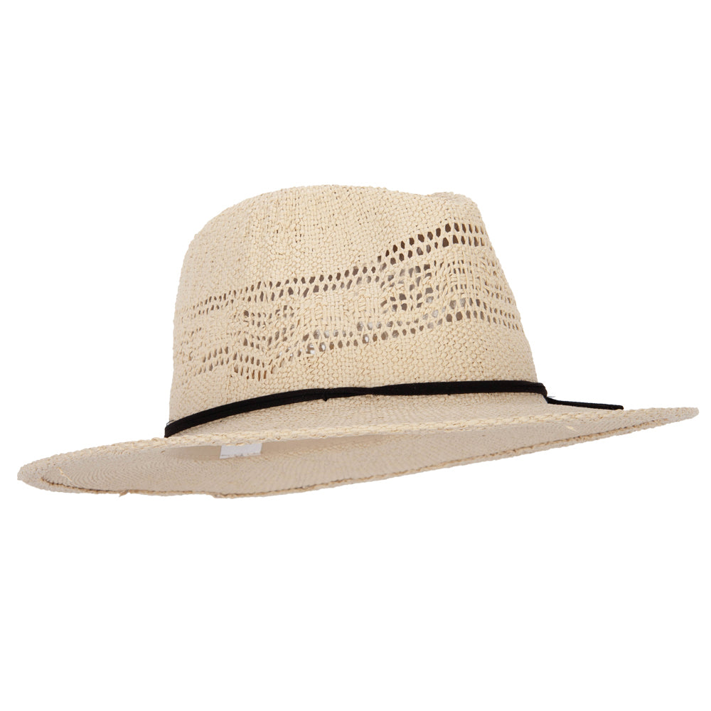 Women's Paper Open Weave Designed Crown Large Brim Fedora Hat