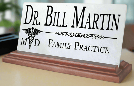 Medical Doctor Nameplate Gift - Marble Physician Desk Name Plate - Solid Marble