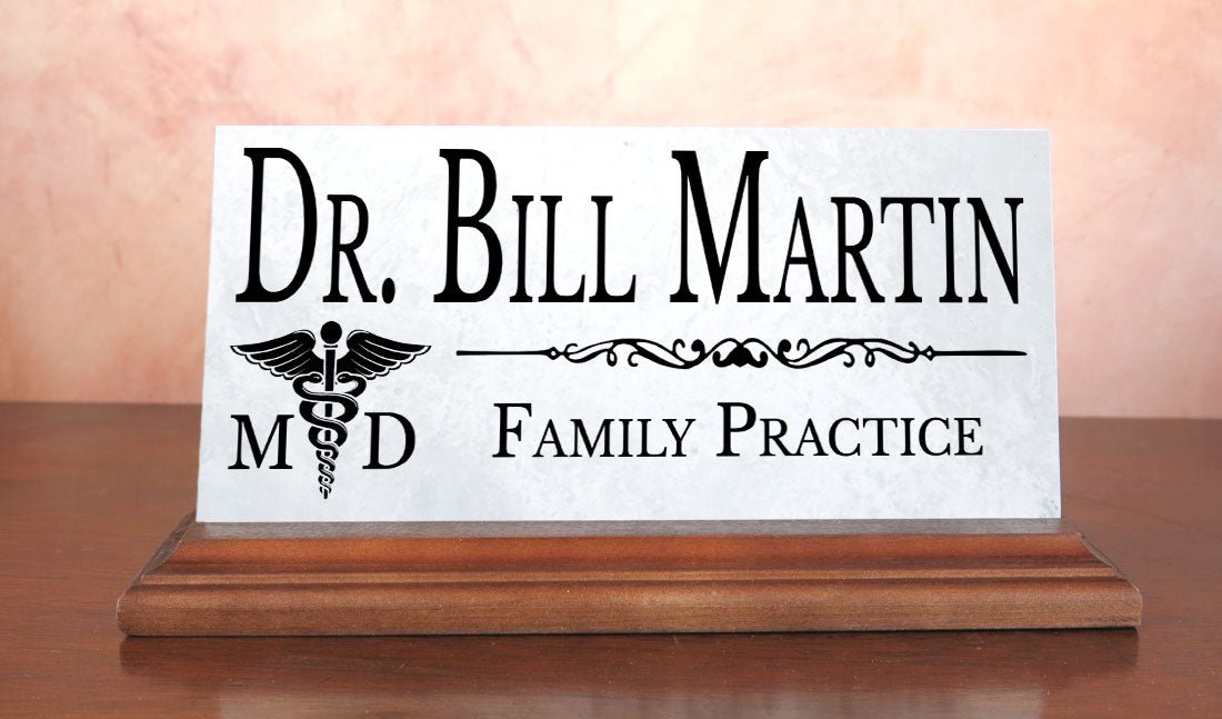 Medical Doctor Nameplate Gift - Marble Physician Desk Name Plate - Solid Marble