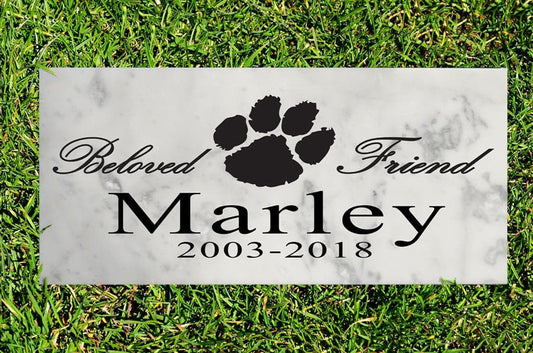 Personalized Dog Memorial Stone – “Beloved Friend” Tribute with Name & Years | Solid Marble Pet Grave Marker
