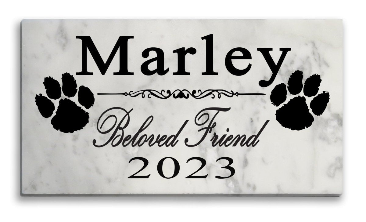 Dog Memorial Stone Plaque  - Beloved Friend - Solid Marble - Grave Marker or Remembrance Gift