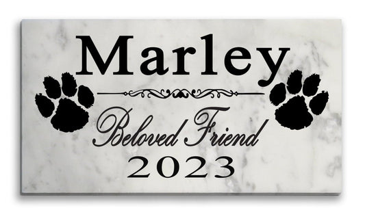 Dog Memorial Stone Plaque  - Beloved Friend - Solid Marble - Grave Marker or Remembrance Gift