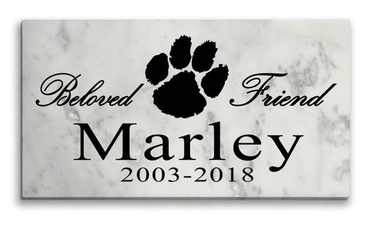 Personalized Dog Memorial Stone – “Beloved Friend” Tribute with Name & Years | Solid Marble Pet Grave Marker