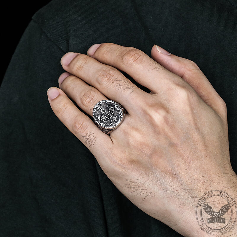 Double-Headed Eagle Ankh Stainless Steel Ring