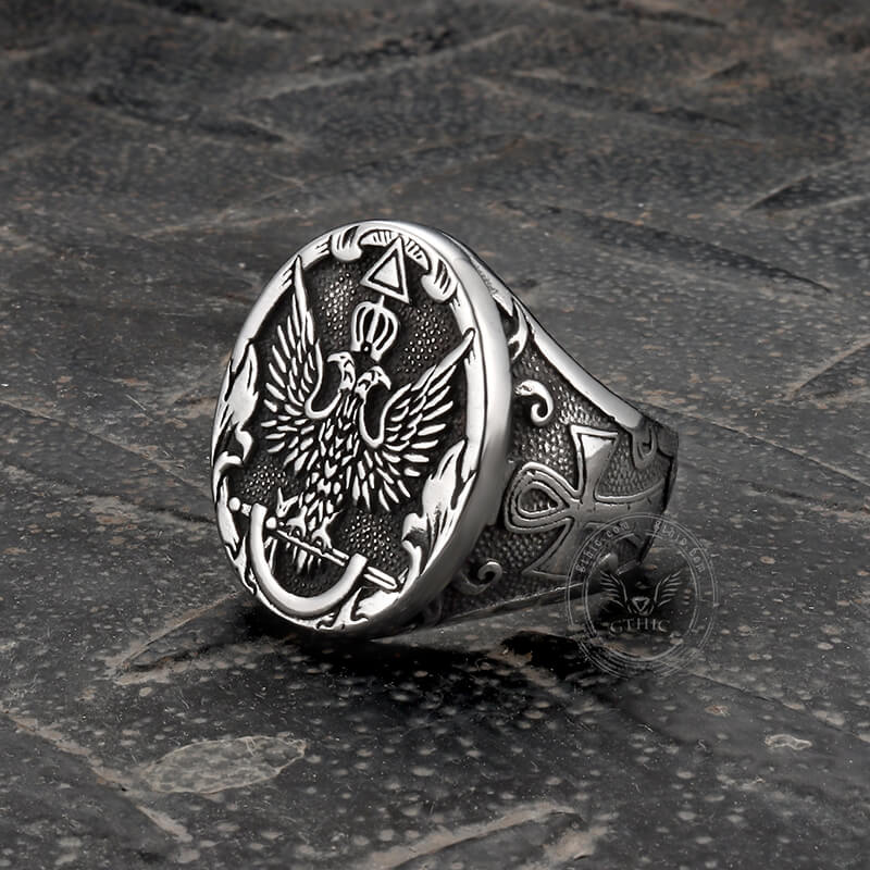 Double-Headed Eagle Ankh Stainless Steel Ring