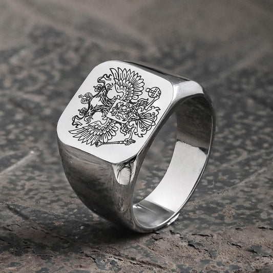 Double-Headed Eagle Stainless Steel Coat of Arms Ring