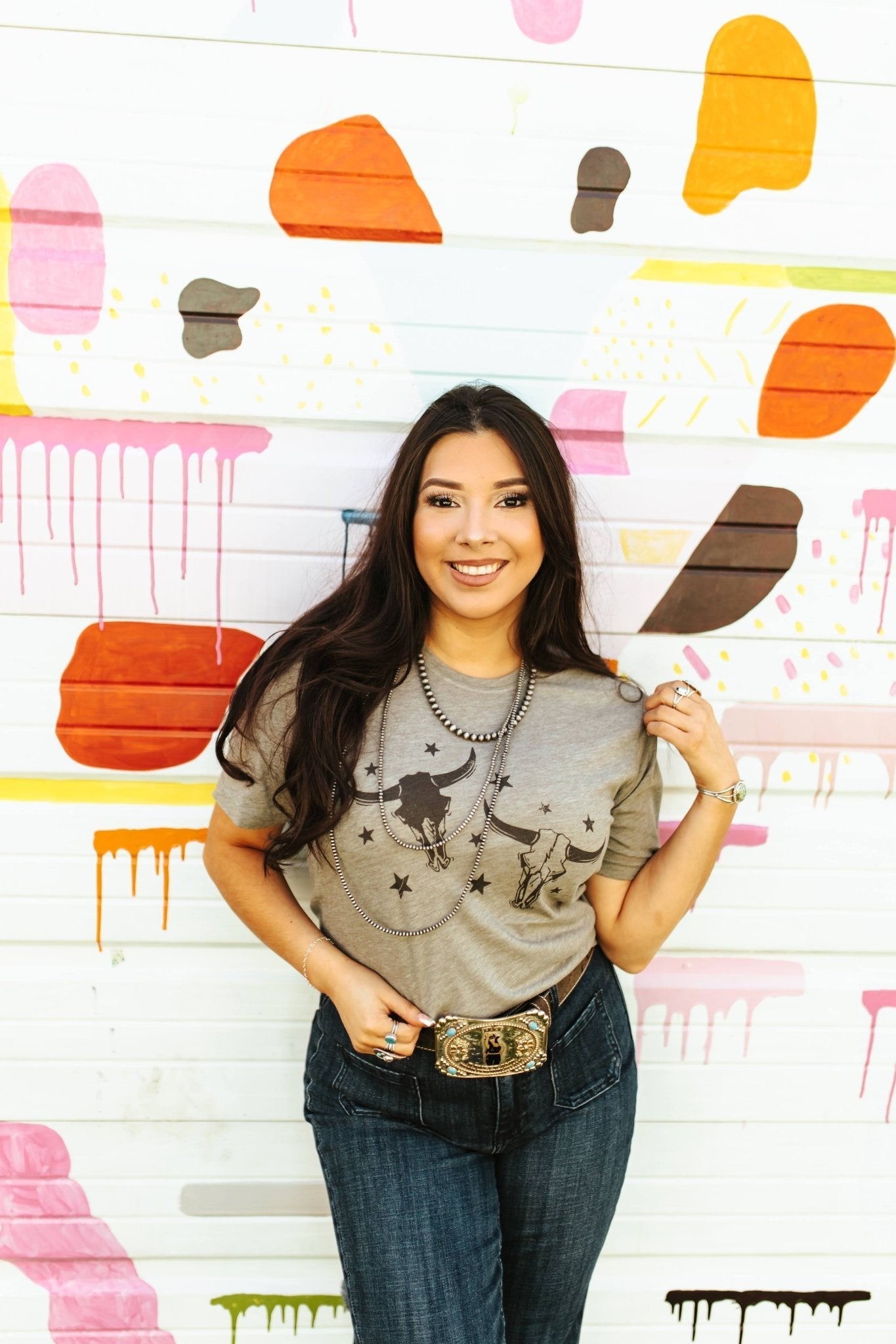 Double Trouble Steer Skulls Graphic Tee