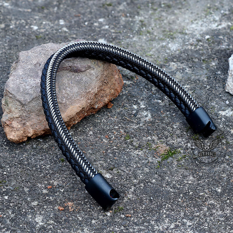 Double Braided Leather Stainless Steel Bracelet