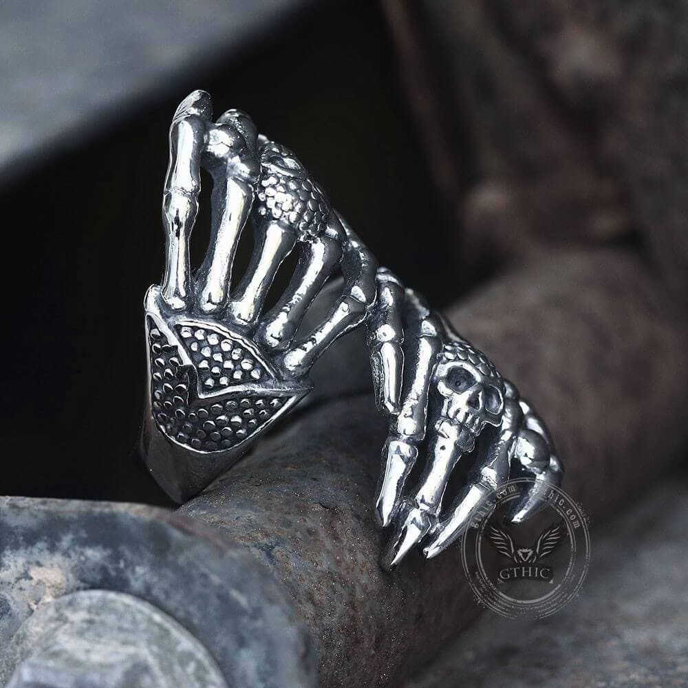 Double Ghost Hand Stainless Steel Skull Ring