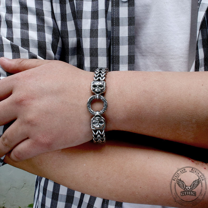 Double Ghost Head Buckle Stainless Steel Skull Bracelet