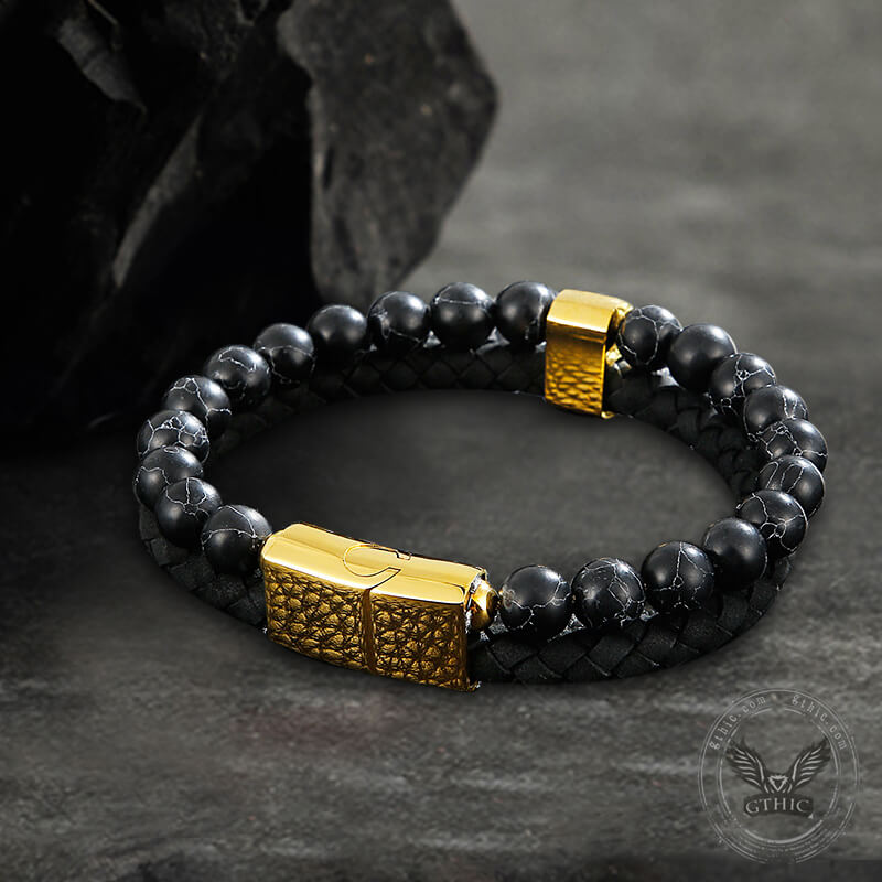 Double Layer Cross Turquoise Stainless Steel Bracelet