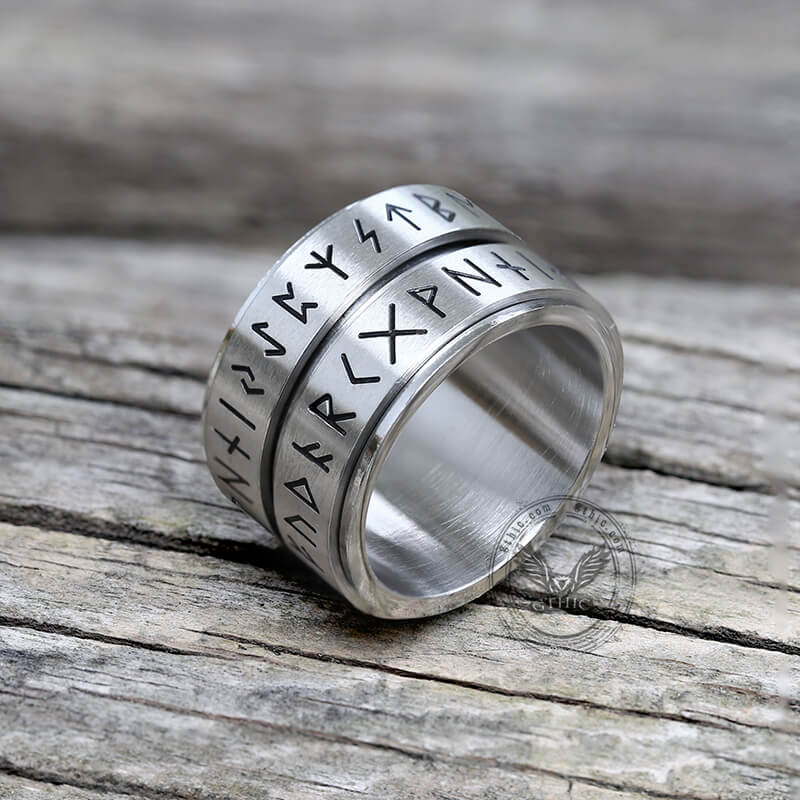 Double Layered Runes Stainless Steel Viking Ring