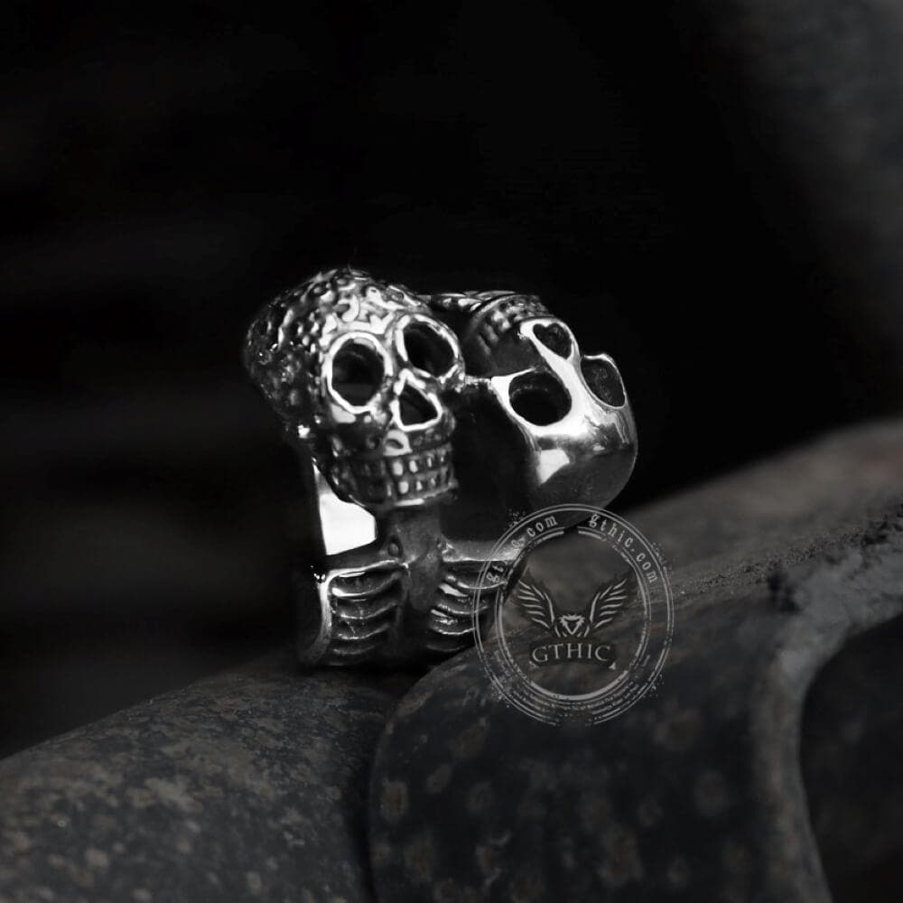 Double Skulls Stainless Steel Ring