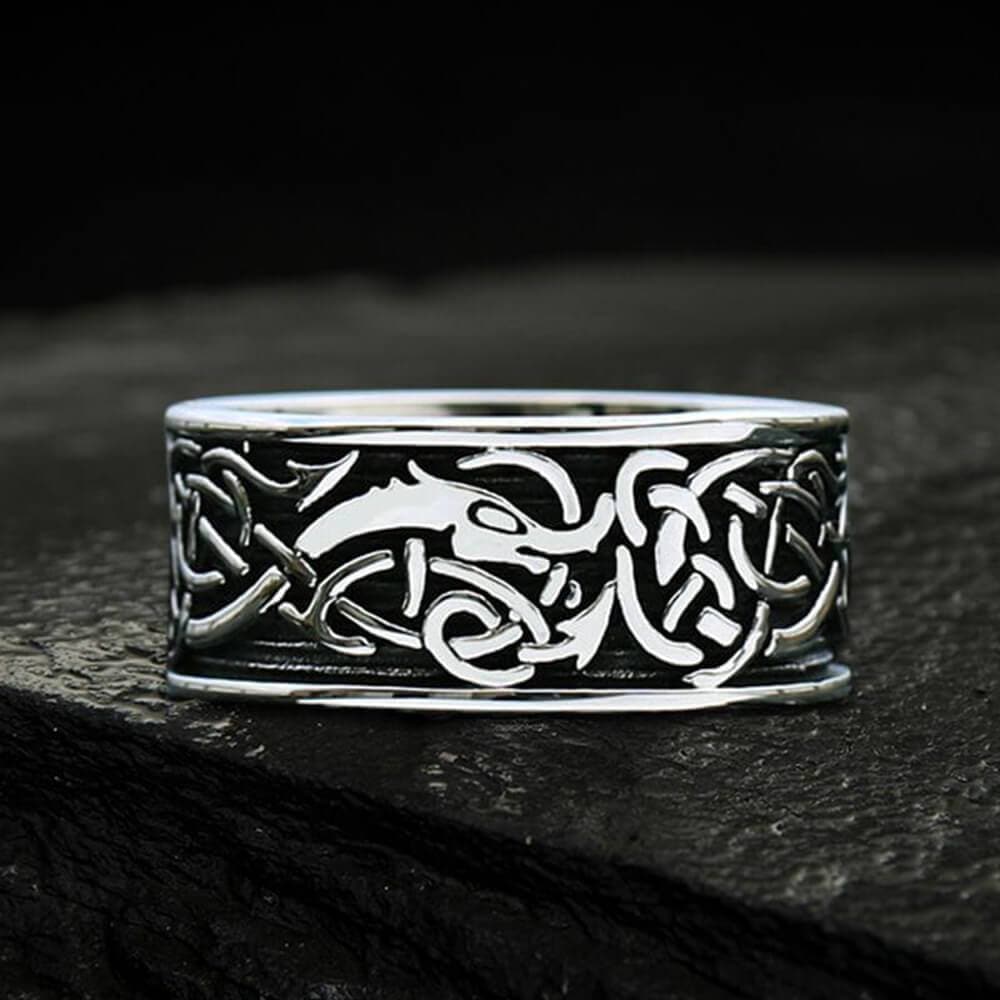 Dragon Head Celtic Knot Stainless Steel Viking Ring