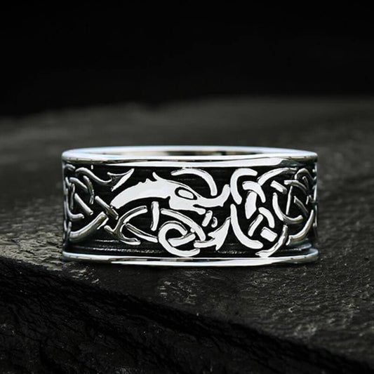 Dragon Head Celtic Knot Stainless Steel Viking Ring