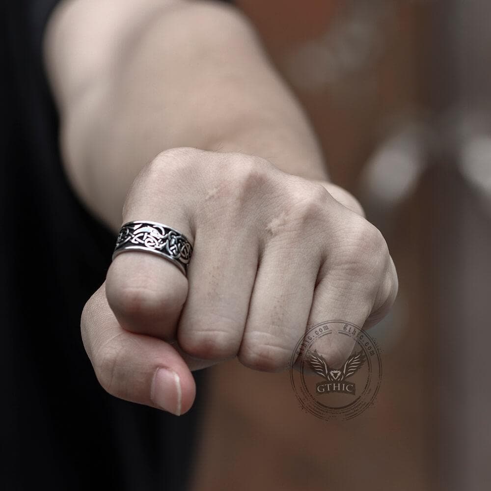 Dragon Head Celtic Knot Stainless Steel Viking Ring