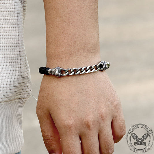 Dragon Head Volcanic Stone Stainless Steel Bead Bracelet