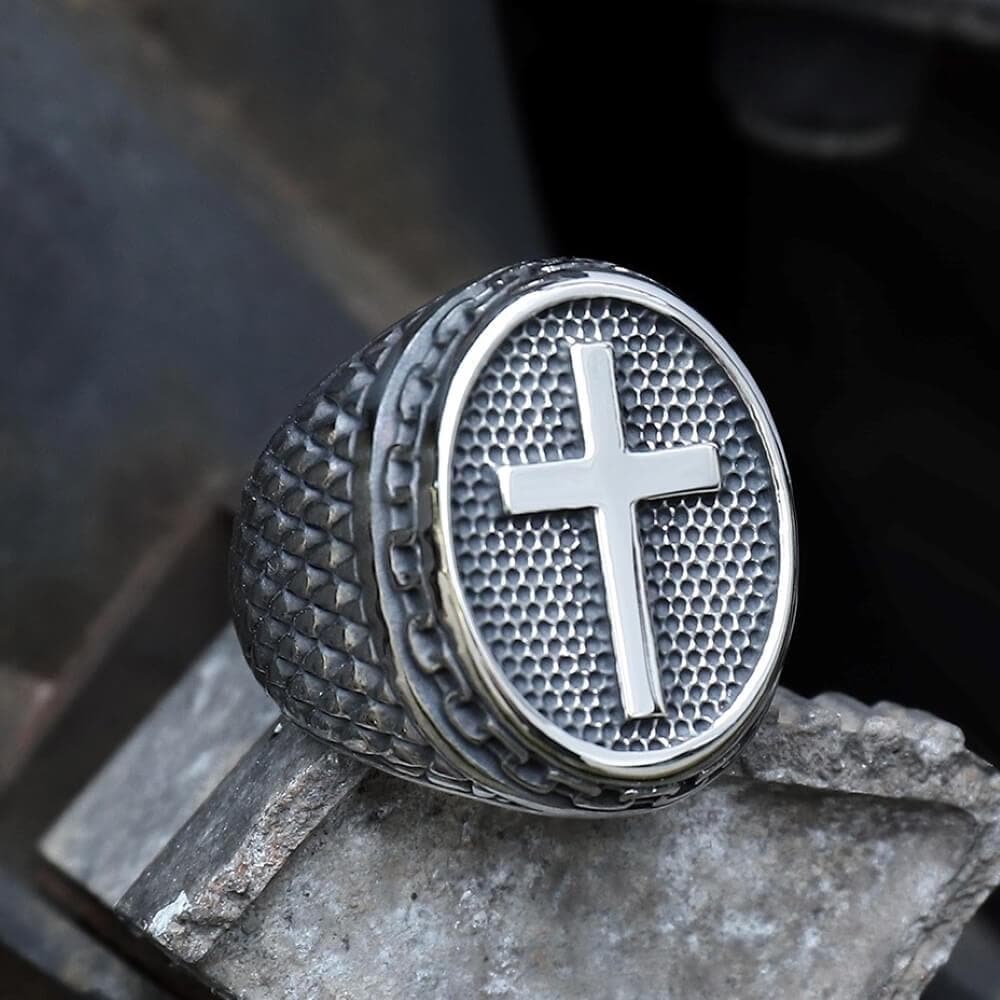 Dragon Scale Pattern Stainless Steel Cross Ring