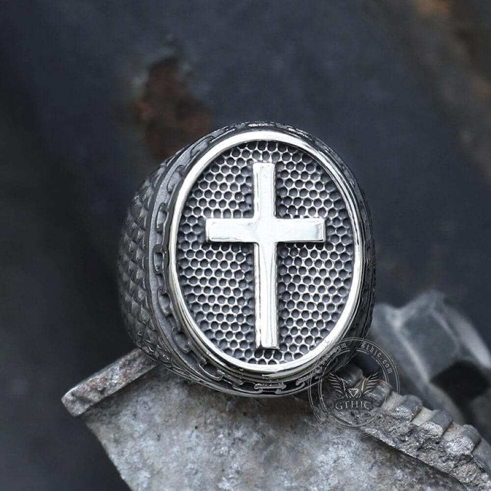 Dragon Scale Pattern Stainless Steel Cross Ring