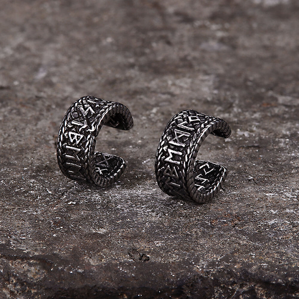 Dragon Scale Viking Runes Stainless Steel Stud Earrings