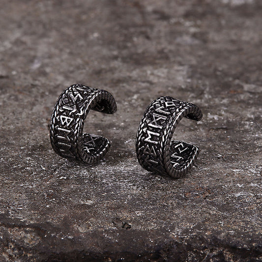 Dragon Scale Viking Runes Stainless Steel Stud Earrings