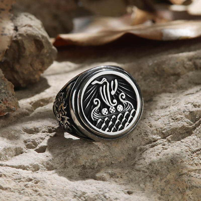 Dragon Ship Stainless Steel Viking Ring