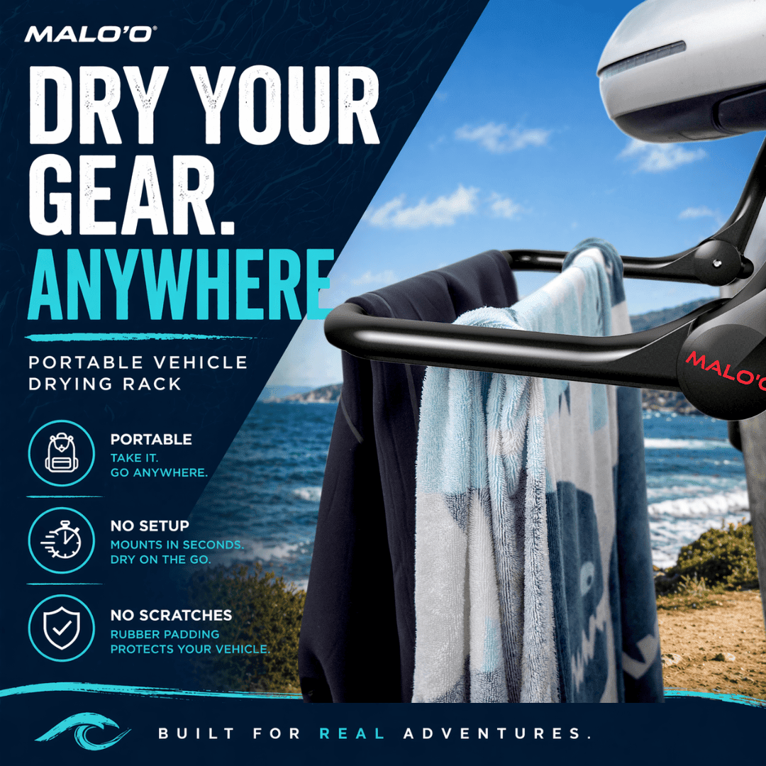 DryRack Mirror Mount – Vehicle-Mounted Gear Dryer for Surf, Beach & Outdoor Use