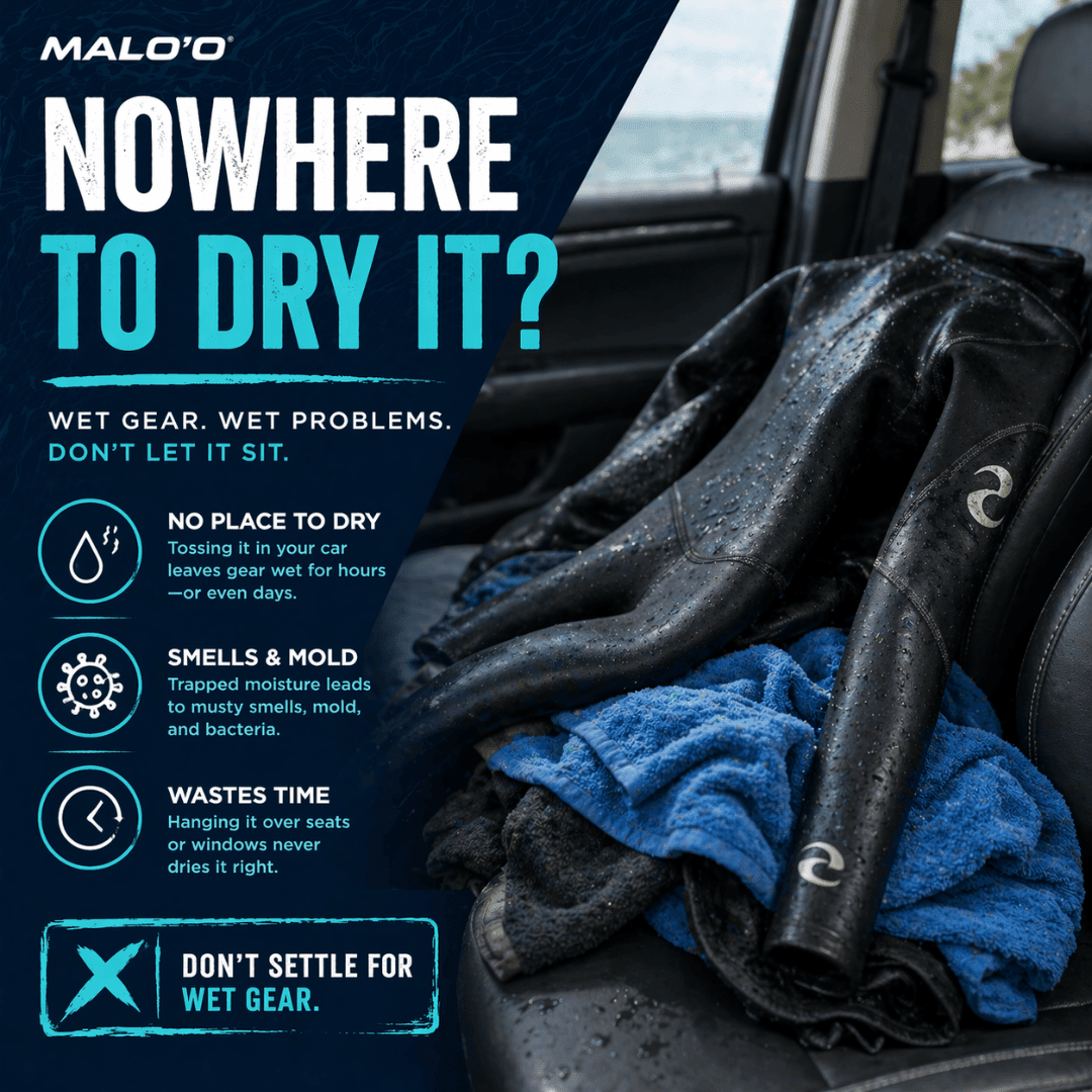 DryRack Mirror Mount – Vehicle-Mounted Gear Dryer for Surf, Beach & Outdoor Use
