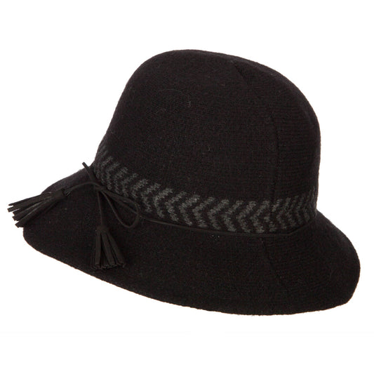 Women's Wool Designed Crown Suede Tie with Tassels Yarn Bucket Hat