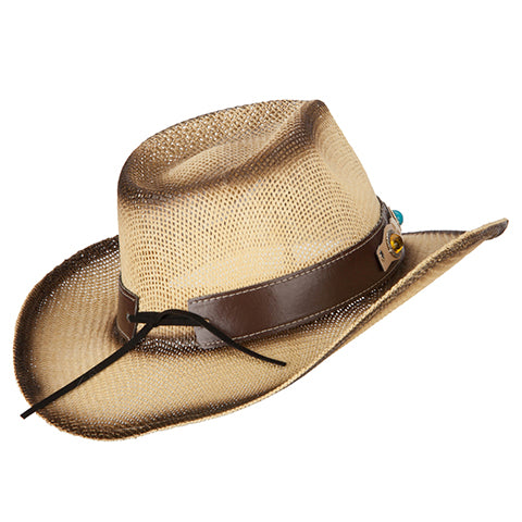 Pleather Precious Stone Accented Straw Cowboy Hat